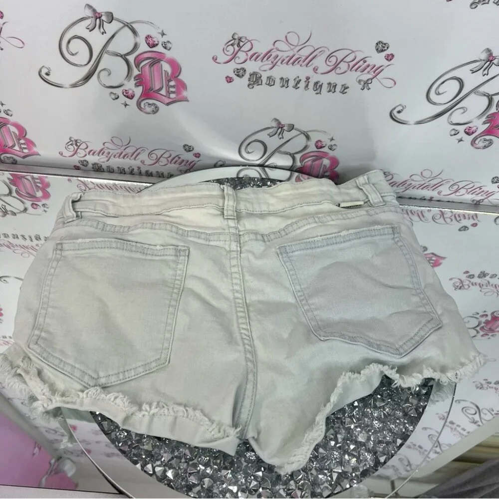 Billabong jeans shorts mini button up Distressed Denim Shorts holes